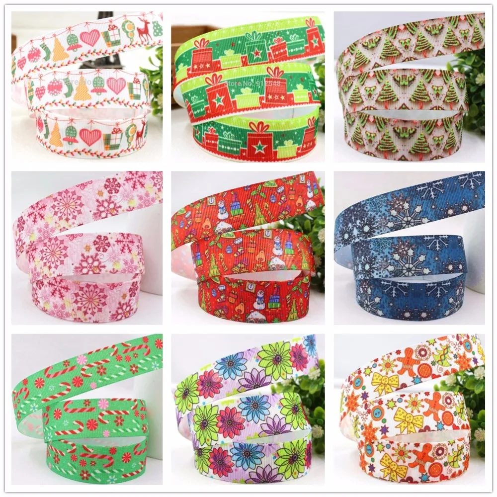 YJHSMY XW7146, 22/25mm 5yard/lot Christmas Series Printed grosgrain ribbon,,DIY h party bow decoration ribbon