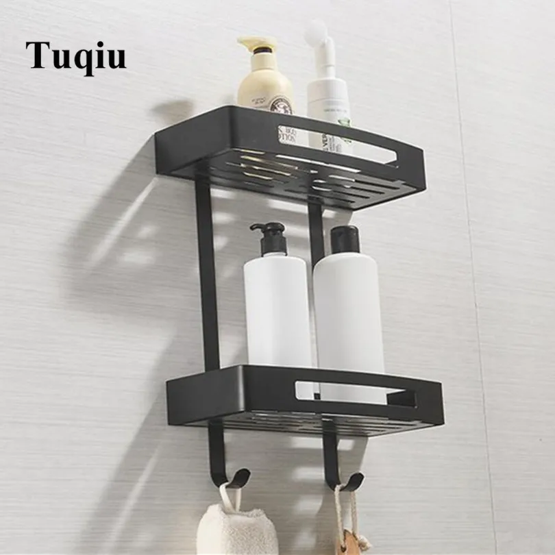 No need drill or wall mounted real 304 SS material double level Bathroom Accessories shelves,corner basket