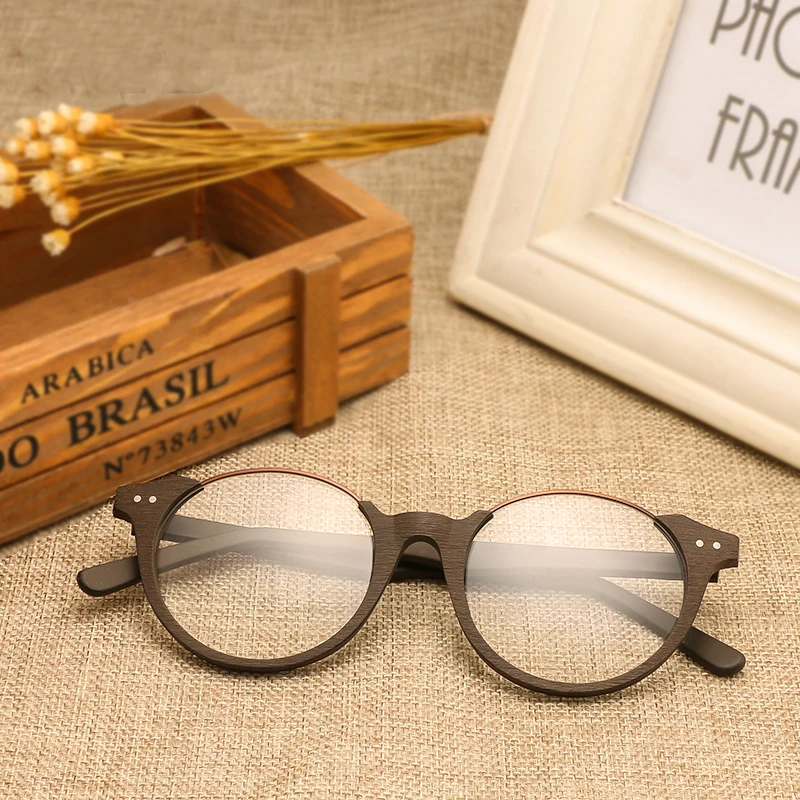 2022 Men Women Wooden Plain Glasses Myopia Wood Frame Sunglasses with Clear Lenses