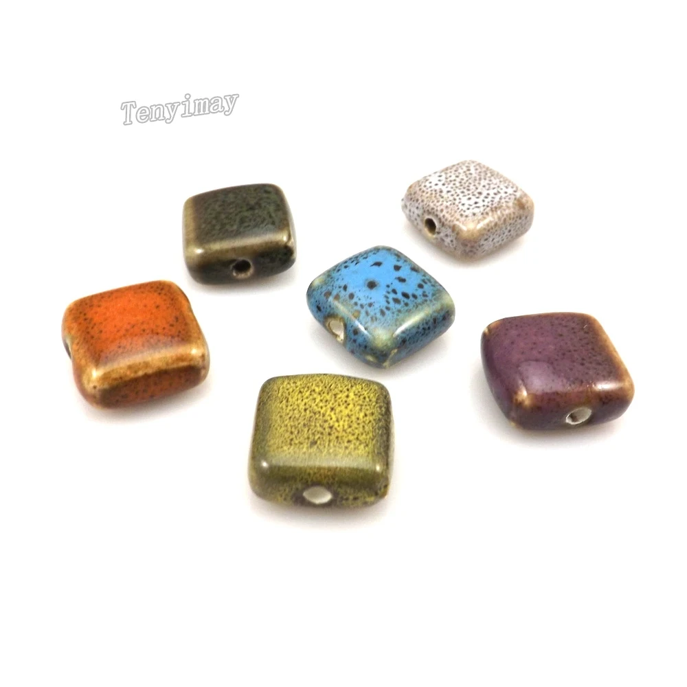 

Square Leopard Dot 14x14mm Ceramic Loose Beads Mixed Color 50pcs/lot