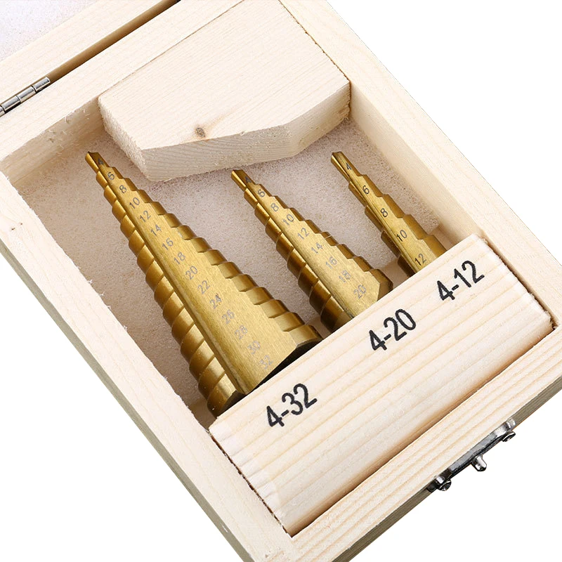 HSS Passo Punta Del Trapano s Hex Shank Cono Passo Core Punta Del Trapano Foro Cutter Set 4-12mm 4-20mm 4-32mm Metric Spirale Passo di Perforazione del Metallo