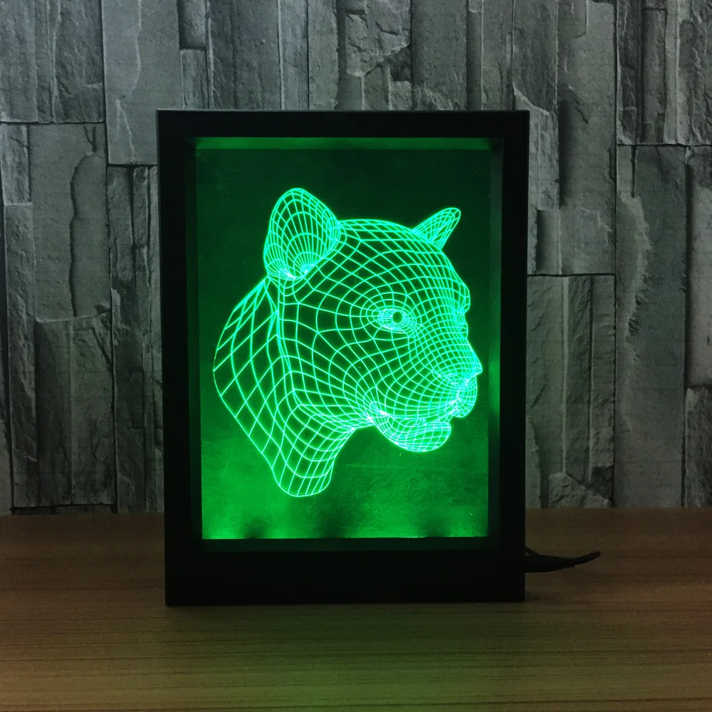 Cabeça de leopardo figura 3d visual luz de carregamento usb cor controle remoto acrílico figura ação quarto decoração presentes y77