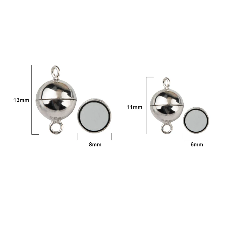 6mm 8mm srebro 925 zapięcia magnetyczne dla miłośników zapięcia magnetyczne na bransoletki okrągła kula klamry zapięcia do wyrobu biżuterii