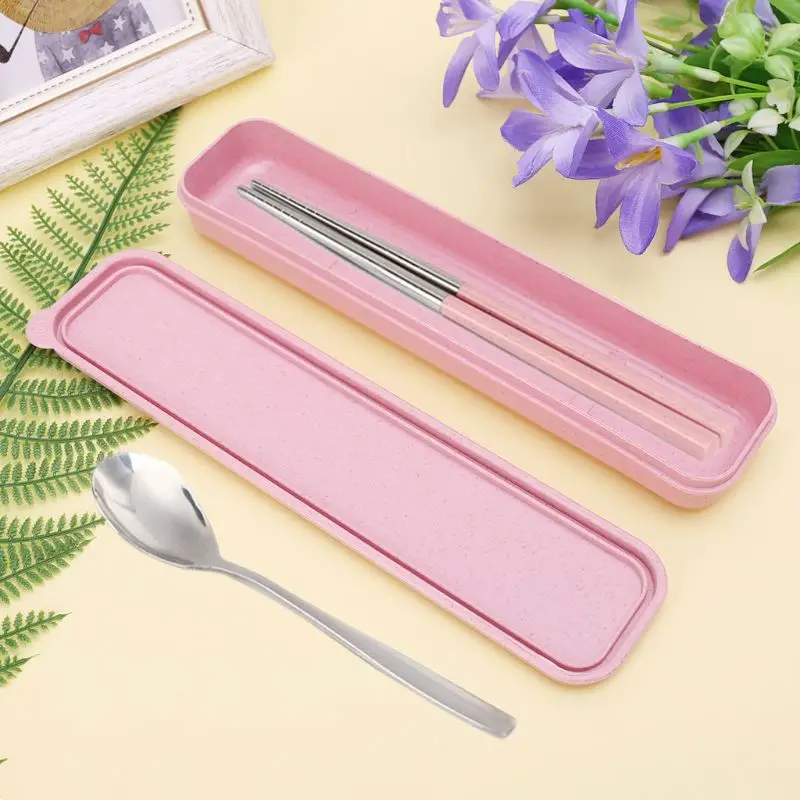 Portable Eco-Friendly Wheat Straw Cutlery Camping Box Dishware Kitchen Utensils Case