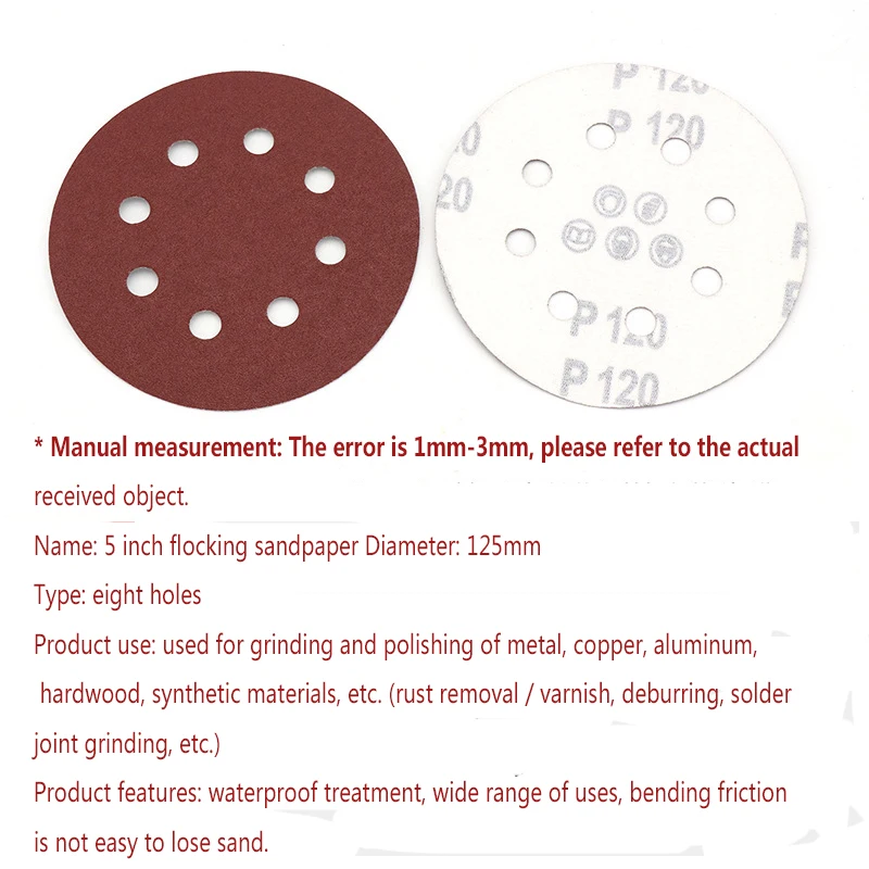 100pcs 5 Inch 125mm Self Adhesive Round Sandpaper Eight Hole Disk Sand Sheets Grit 40 ~ 2000 Hook and Loop Sanding Disc Polish