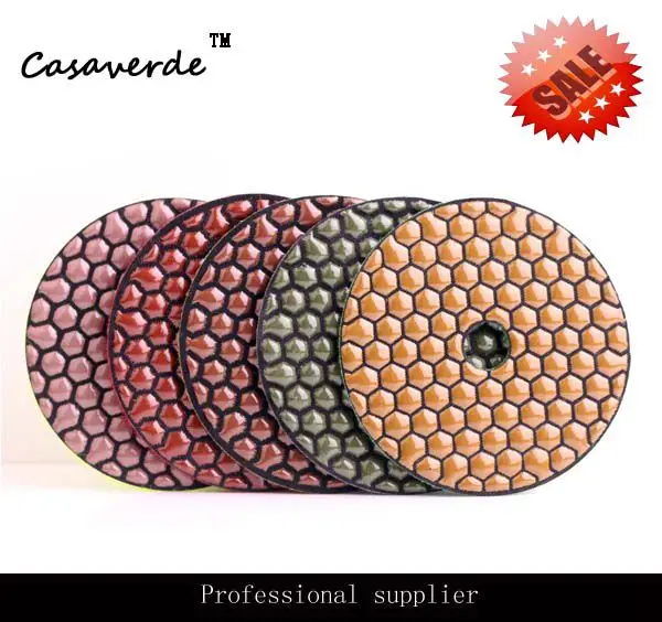 

DC-WHCPP02 4 inch (100mm) shiny color Hexagon diamond dry polishing pads for polishing granite,marble and concrete