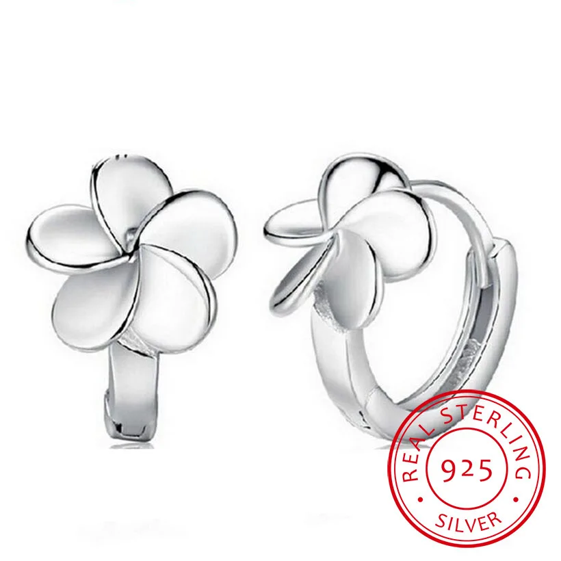 Flower 925 Sterling Silver Small Round Loop Huggies Hoop Earrings For Kids Baby Girls Children Jewellery Aros Ay235