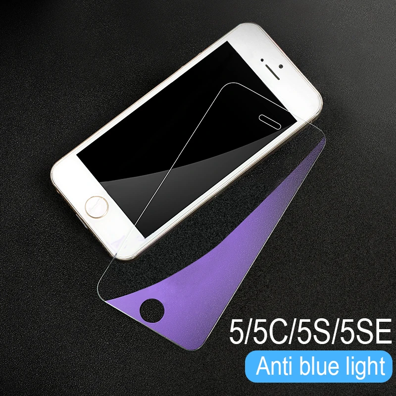iPhone 5S 5 SE 화면 보호기 용 강화 유리 iPhone 6 6s 7 8 Plus X XS Max XR 용 9H 안티 블루 라이트 보호 필름 유리