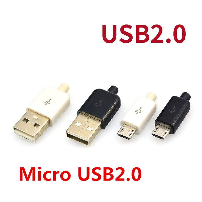 10PCS USB & Micro USB Male Connector Kit 5P 5pin USB 2.0 Plug Type A DIY Components White /Black Plastic Cover