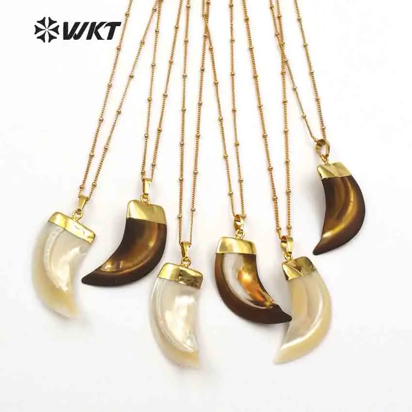 

WT-JN053 WKT Natural shell necklace high quality natural shell horn shape pendant with 18"inch gold color chain for women gift