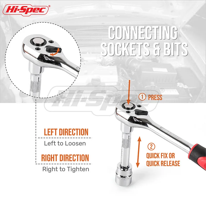 Imagem -03 - Hi-spec-chave de Catraca de Borracha Isolante Chave de Soquete Vermelha Chave de Torque de Aço 72t Hi-spec
