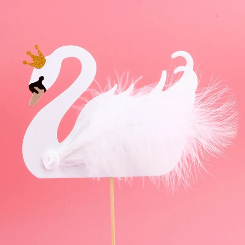 Elegant White Swan Flamingo Cake Inserted Card Cake Topper Decoration Anniversaire Wedding Party Supplies Happy Birthday Girl