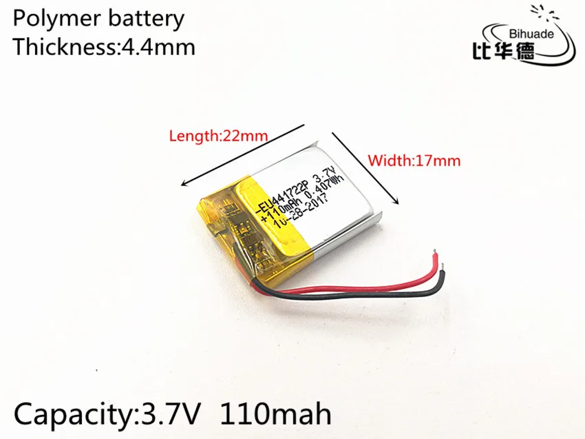 1pcs/lot 3.7V 110mAh 441722 Lithium Polymer LiPo Rechargeable Battery ion cells For Mp3 Mp4 Mp5 E-book bluetooth headset