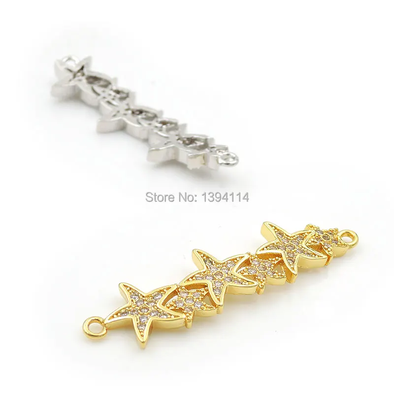 36*9*3mm Micro Pave Clear CZ Arc Bar Connector Of  6 Starfishs Fit For Women As DIY Bracelets Accessory