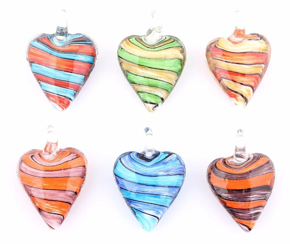 Customized Products Wholesale 600pcs Handmade Murano Lampwork Glass Stripe Heart Pendant Fit Necklace Siz46*31mm Express Ship