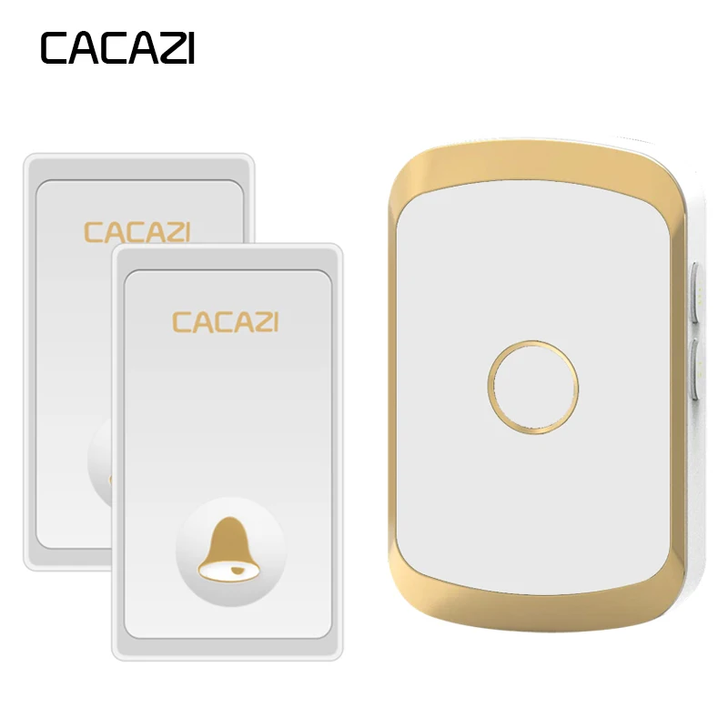 CACAZI Self-powered Waterproof Wireless Doorbell No battery Button LED Light Home cordless doorbell EU Plug 36 Chime 200M Remote