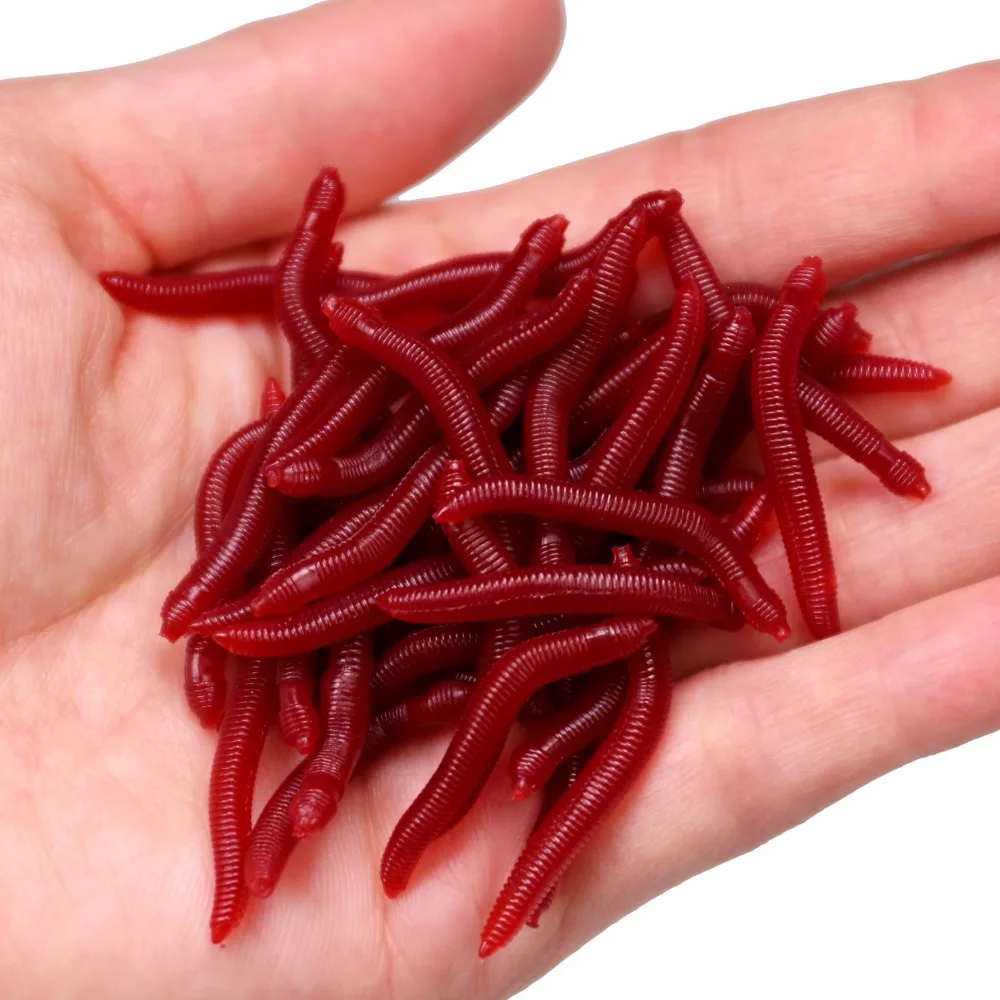 

Qualy 80pcs Soft Fishing Lures Swimbait Bass Bream Bloodworm Fishing Earthworm Worm Rubber Red Worms Baits Fishy Smell Realistic