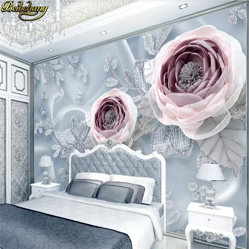 

Luxury Wedding Room Wall Mural Custom Silk Flowers Bird Lace Natural Landscape Photo Wallpaper Roll Beibehang Decor