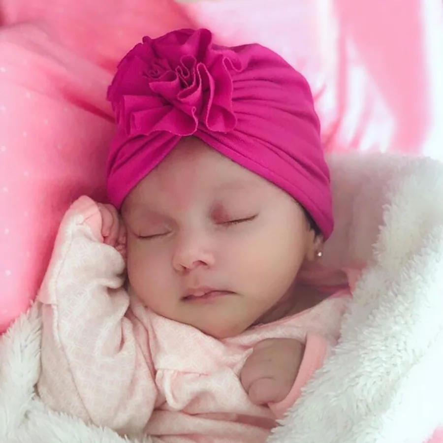 New Fashion Flower Baby Hat Newborn Elastic Baby Turban Hats for Girls 10 Colors Cotton Infant Beanie Cap 1 PC