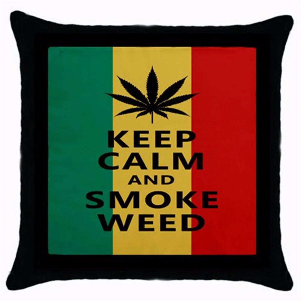 Hot Keep Calm and Smoke Weed Throw Pillow Case Funny Keep Calm Quote Cushion Cover Bob Marley Pillow Sham Square Decor Gift 18