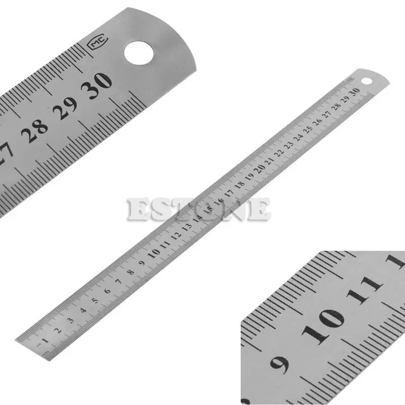 30CM 12"Steel Stainless Pocket Pouch Metric Metal Ruler Measurement Double Sided