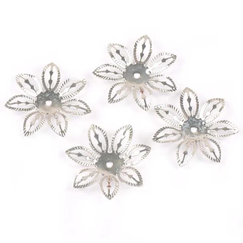 Gold/silver 50Pcs Hollow Filigree Wraps Flowers Connectors Metal Crafts Embellishments For DIY Scrapbookings Home Decor YK0755