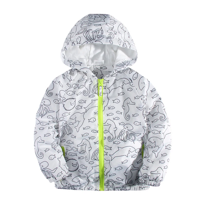 

BINIDUCKLING Autumnm Toddler Boys Jacket Fish Printed Child Coat Hooded Zipper Windbreaker Jacket For Kids Boy Clothes 1-5 Years