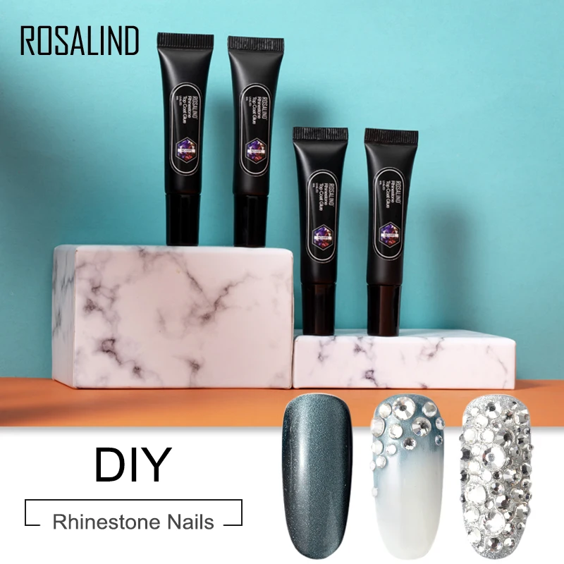 

ROSALIND 2 in 1 Top Coat Rhinestne Nail Gel Varnish Strong Adhesive Decorations Semi Permanent Glue Nail Rhinestones Gel Polish