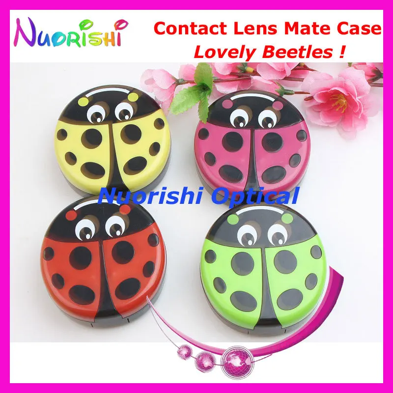 

10pcs Lovely Beetles design Contact Lens Case with Mirror C524 contact lens mate box Free Shipping