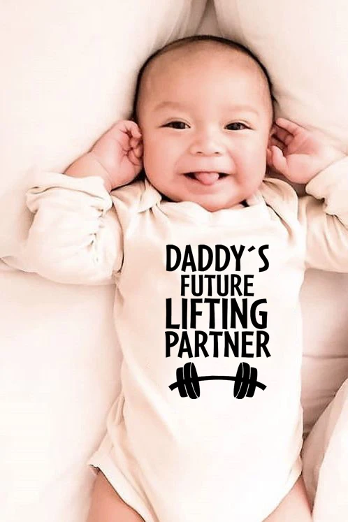 Daddy's Future Lifting Partner Newborn Baby Jumpsuit Funny Long Sleeve Infant Boys Girls BodysuitPrint Fashion Jumpsuits