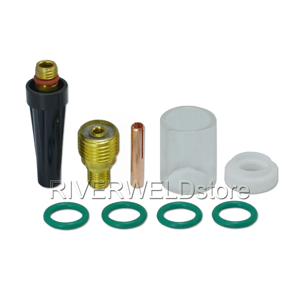 

TIG Gas Lens Collet Body 1/8" & #10 Pyrex Cup Kit Consumables Accessories For DB SR WP 9 20 25 TIG Welding Torch 9pcs