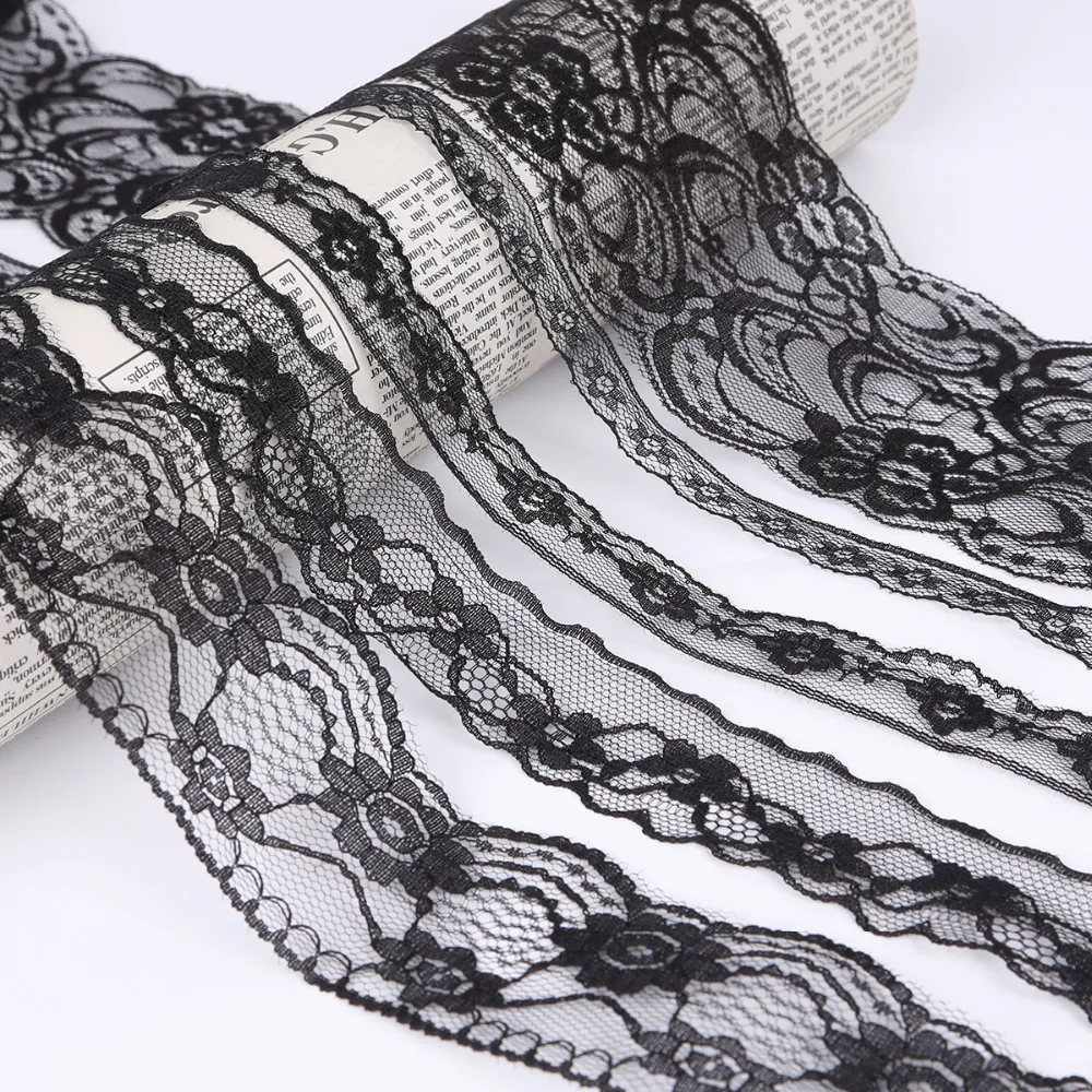 10 Yards/lot Lace Ribbon Trim Fabric 14-85mm decoration of the high quality black lace For Clothing DIY Craft Accessories