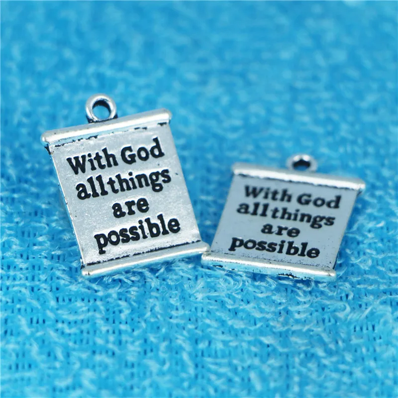 10pcs/Lot 18mm*23mm With God All Things Are Possible Adage Words Letter Charms For Diy Jewelry Making