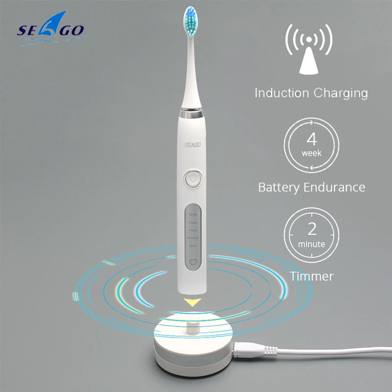 Seago Electric Tooth brush Sonic SG-986 for Adults Deep Clean IPX7 Waterproof Silent With 3 Replacement Brush Heads Dental Care