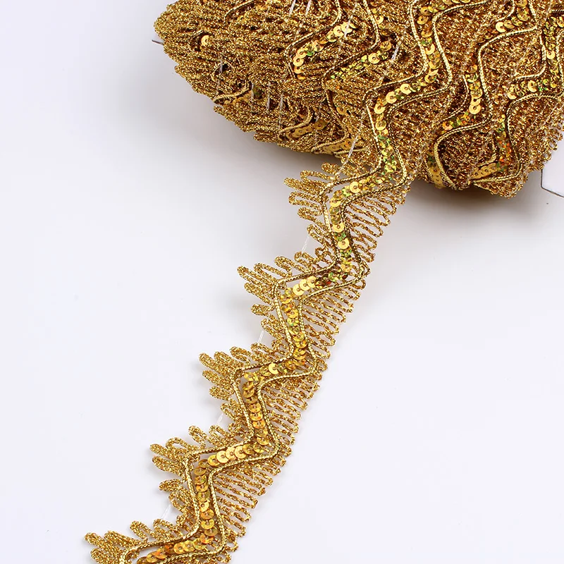 5 jardów 35 mm złoto-srebrna koronkowa wstążka do wystrój scenicznych imprez Cosplay ubrań ślubnych DIY akcesoria do szycia odzieży