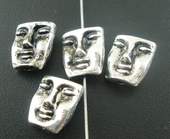 Doreen Box hot-  30 PCs Silver Color Face Charms Beads Findings 12x10mm (B03930)