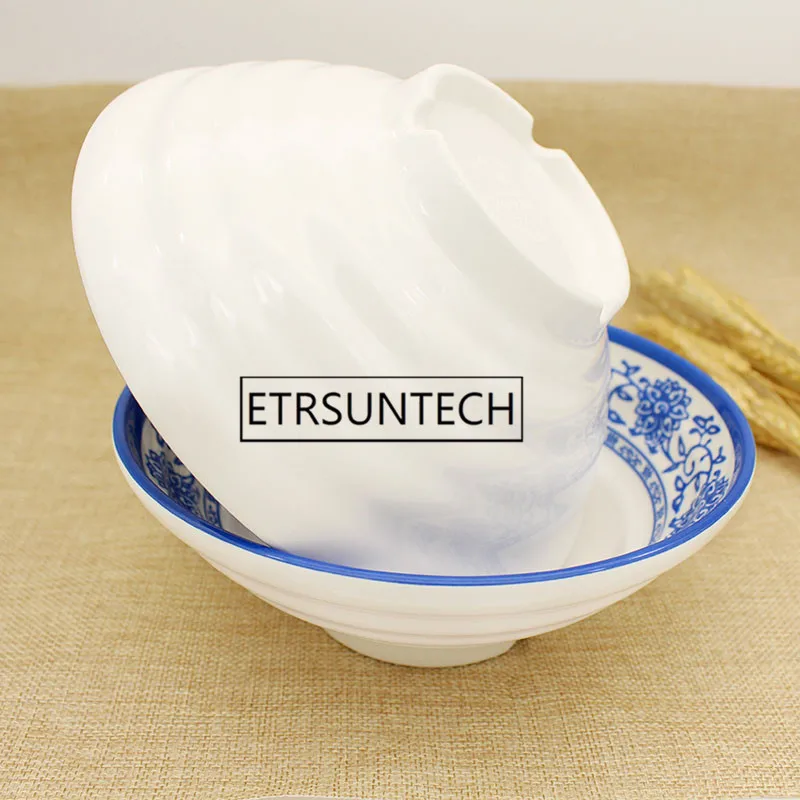 20pcs Ramen Bowl Traditional Chinese Blue and White Porcelain Restaurant Use Big Melamine Soup Noodles Bowl Tableware