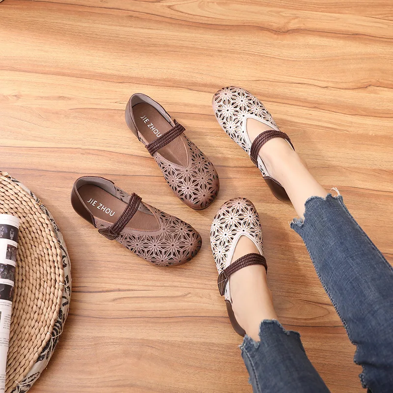 Women Flats Summer Women Genuine Leather Shoes With Low Heels Slip On Casual Flat Shoes Women Loafers Soft Nurse Ballerina Shoes