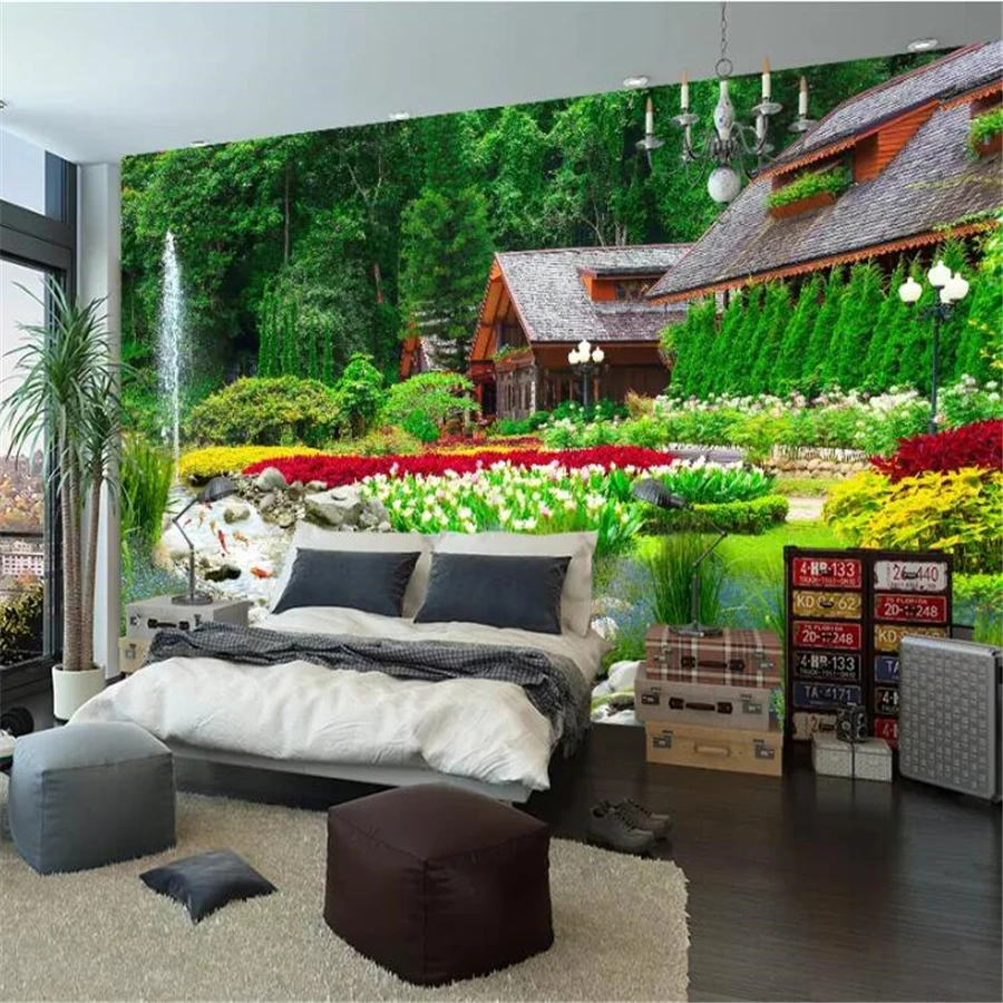 

beibehang Custom Wallpaper Villa Back Garden View Landscape Background Painting 3d Large Stereo Mural wallpaper papel de parede