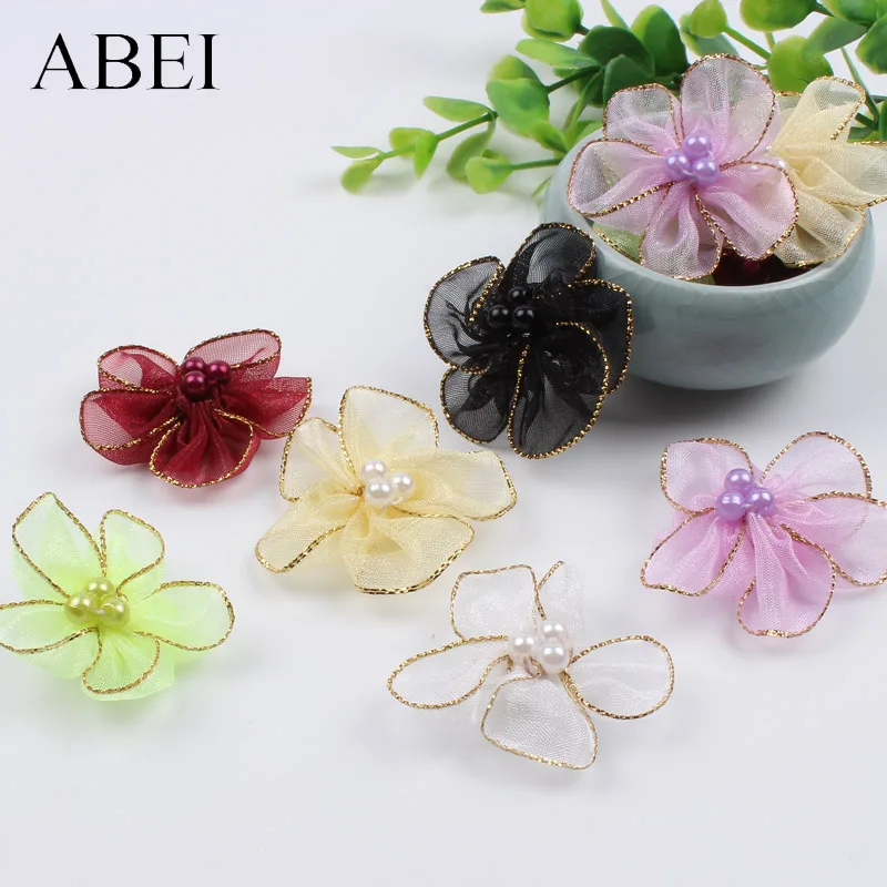 30pcs 4cm Handmade Organza Flower Head Silk Artificial Flower for Crown Jewelry Dress Headwear Wedding Home Decoration DIY rose