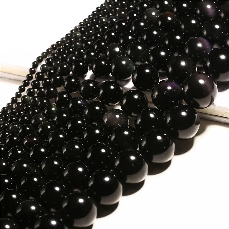 4-20mm Natural Round Black Obsidian Stone Beads For Jewelry Making Beads Bracelets For Women 15\'\' Needlework DIY Beads Trinket