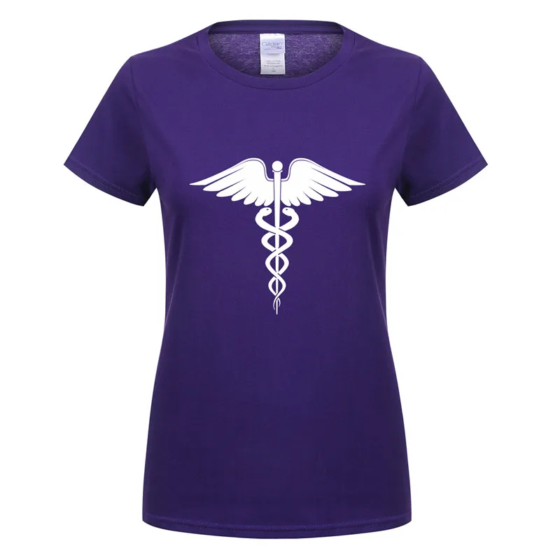 Fashion Women Caduceus T Shirts Short Sleeve Cotton Doctor Paramedic Women T-shirt Camisetas Medicine Female Clothing Top OT-814