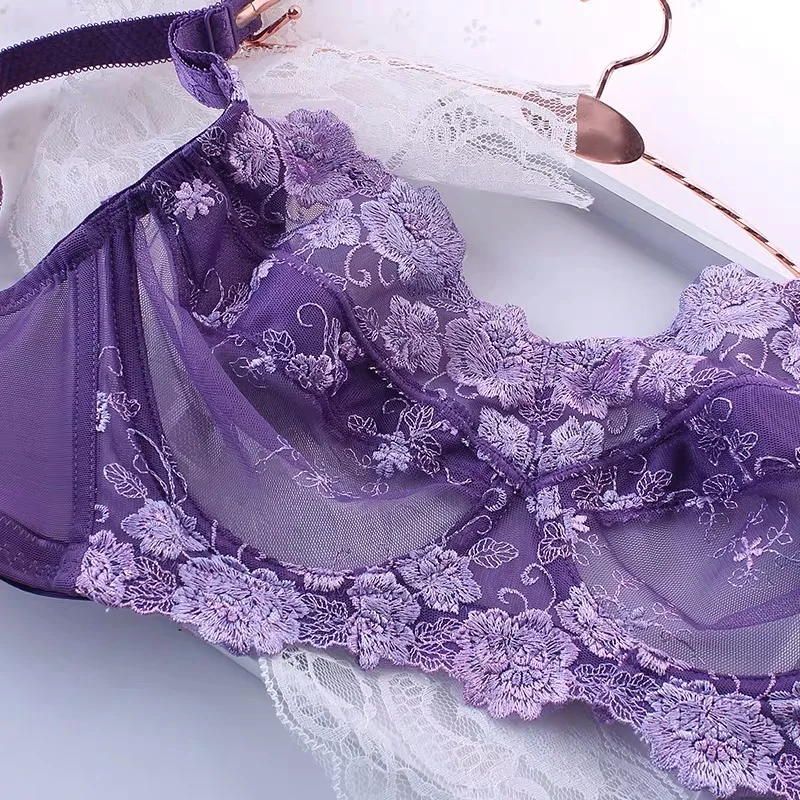 Women's Full Coverage Non Padding Floral Embroidery Underwired Plus Size Lace Bra 34 36 38 40 42 44 46 48 B C D E F G H