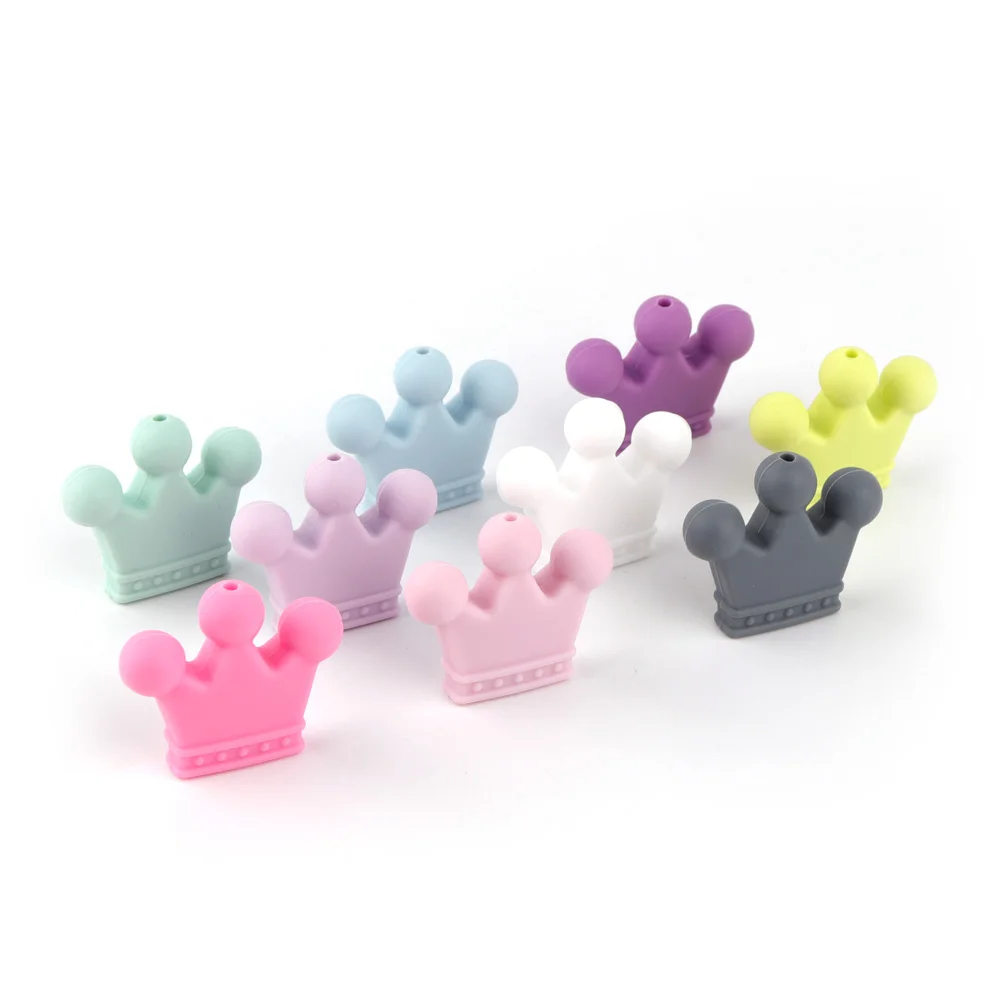 TYRY.HU 10pc Crown Silicone Teether Pendant Food Grade Baby Teethers Candy Color Silicone Charms For Diy Teething Necklace