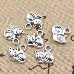 12pcs Charms Lzy Cat 15x13mm Antique Making Pendant fit,Vintage Tibetan Bronze Silver color,DIY Handmade Jewelry