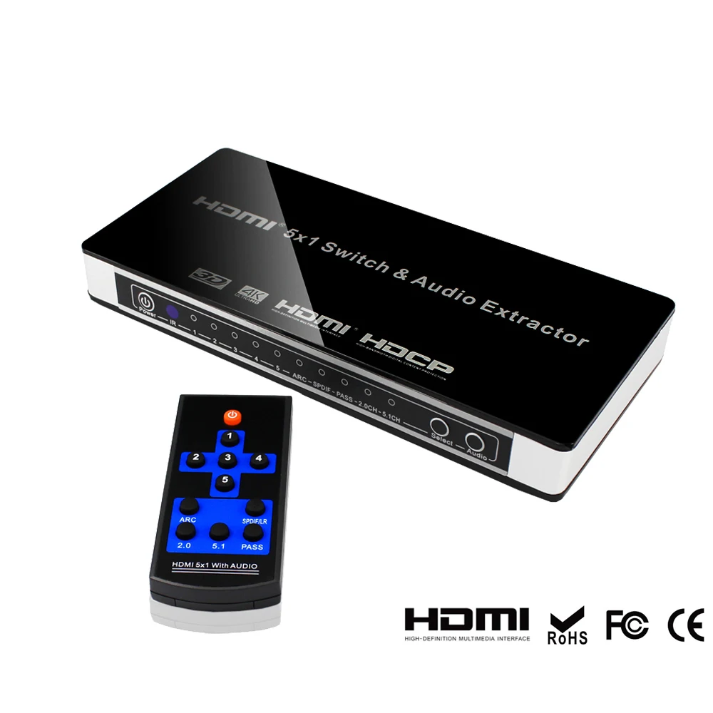 Conmutador Compatible con HDMI, Extractor de Audio HD 5x1, 4K x 2K, 3D ARC Audio, EDID setting 7.1ch/ADV/2CH