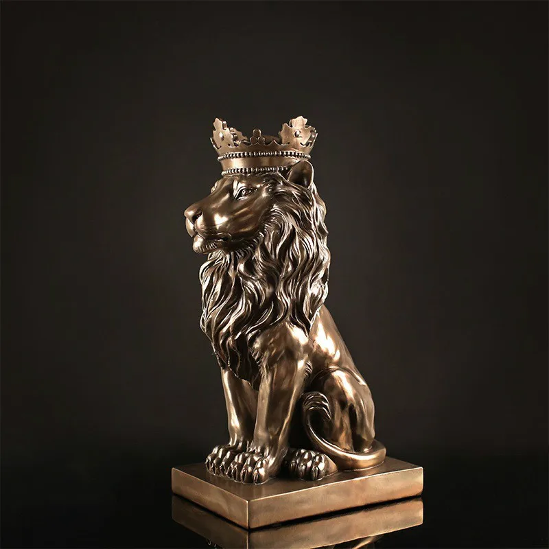 Lion Statue Elegant Design Home Decoration Meng Lion Unique Beast Gift Ornaments Resin Wrapped Copper Crafts