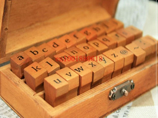 Fedex DHL Fast Shipping Wholesale Creative Lowercase Uppercase Alphabet Wood Rubber Stamps Set With Wooden box,50sets/lot