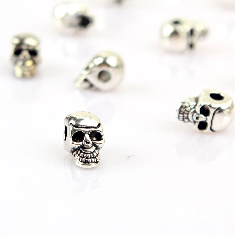 20pcs/lot Tibetan Silver Punk Skull Metal Beads 11x6mm Zinc Alloy Hand Made Spacer Beading Findings DIY Bracelet Jewelry Making