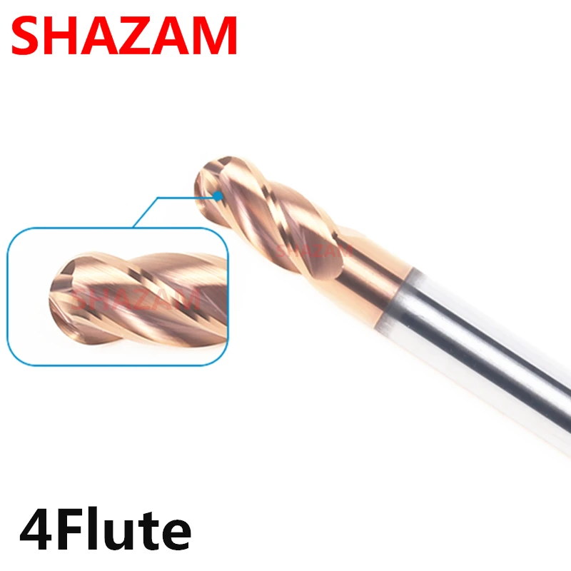 Milling Cutter Hrc58 Ball Nose Alloy 4Flute Blade Tungsten Steel Tools Cnc Maching SHAZAM Wholesale Top Machine Cutter For Steel